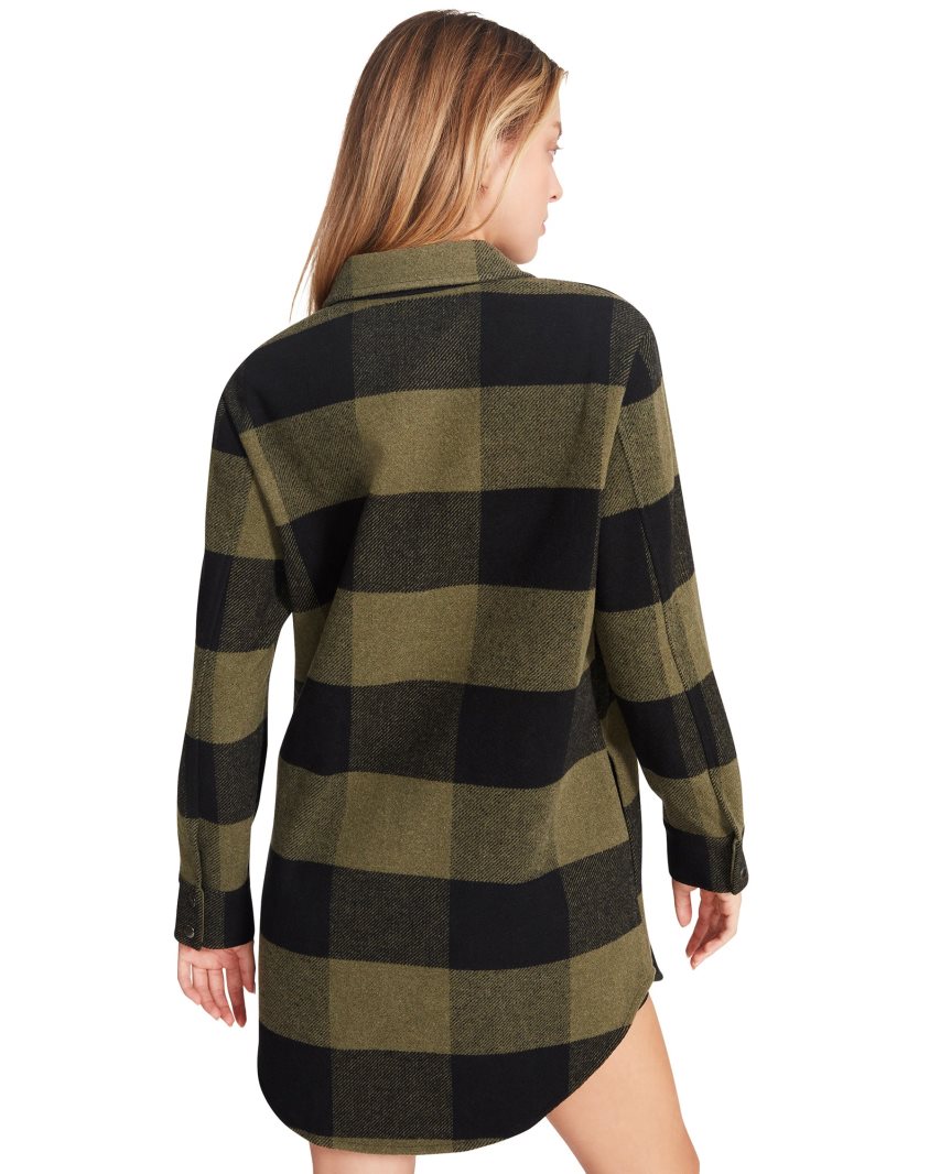 Olive / Black Steve Madden Eldridge Plaid Women's Coats | PH 6170Y16O